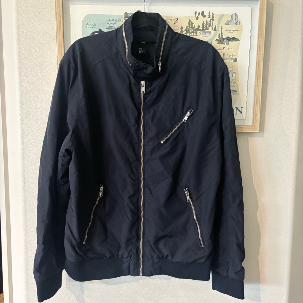 H&M Men's Dark Blue Bomber Jacket